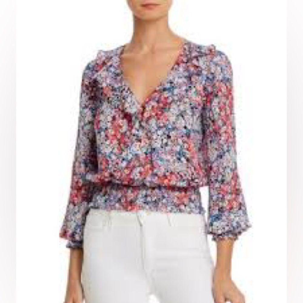 Parker Quincy Silk Smocked Waist Blouse Floral Long Sleeve Ruffle Medium
